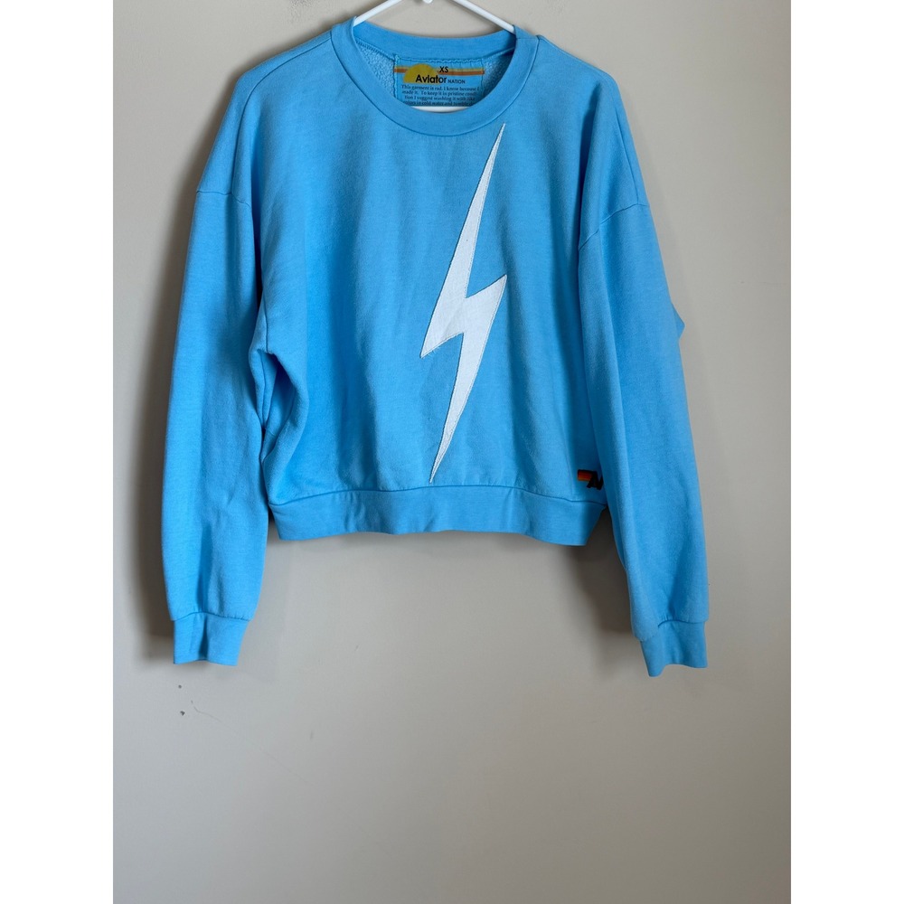 Aviator Nation Bolt Stitch Sweatshirt Women XS Lightning Cropped Pullover Logo